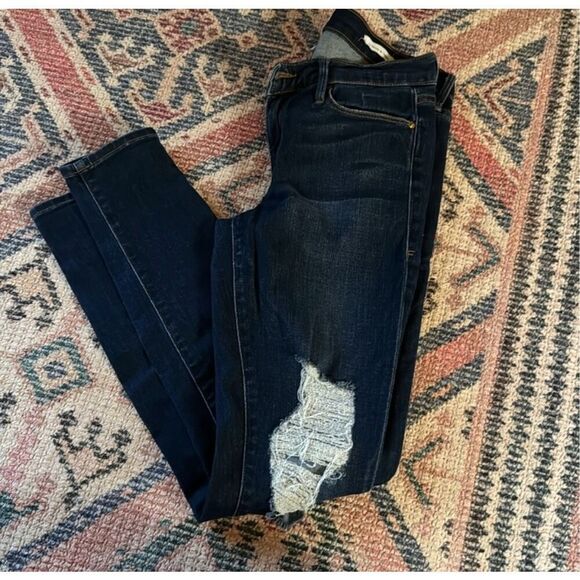 FRAME Denim Le Skinny De Jeanne Distressed Jeans in Indigo Size 27 - Picture 2 of 4